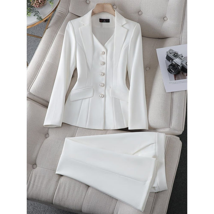 CAROLINE SUITS Women's Elegant Stylish Fashion Office Blazer Jacket & Pants White Suit Set - Divine Inspiration Styles