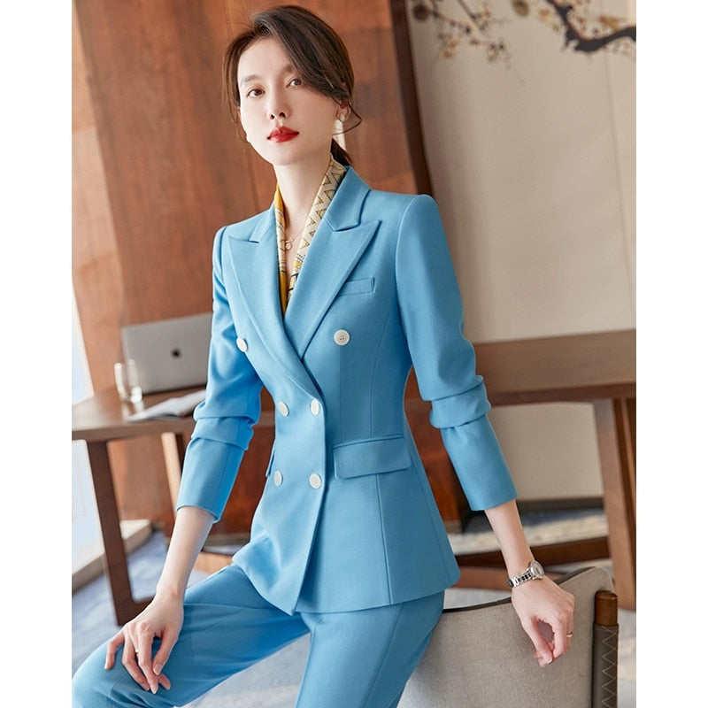 WELLINGTON SUITS Women's Elegant Stylish Office Fashion Light Blue Sky –  Divine Inspiration Styles