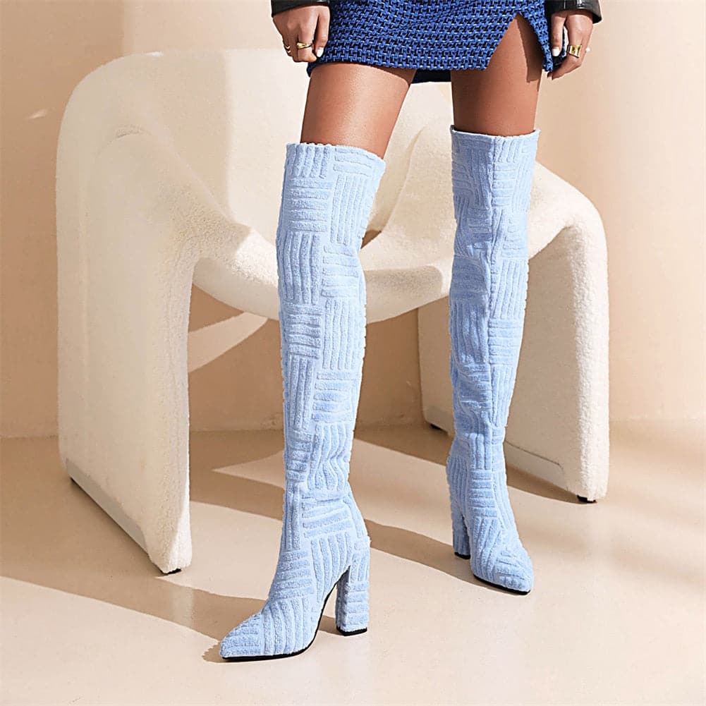 DORA Women's Elegant Fine Fashion Cable Style Suede Thigh High Light Blue Dress Boots Green / 8.5 DORA Women's Elegant Fine Fashion Cable Style Suede Thigh High Light Blue Dress Boots Green / 8.5
