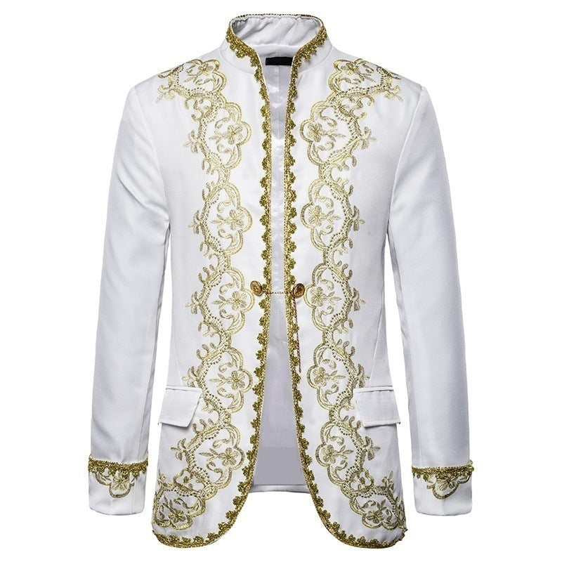 KINGSTON SUITS Men's Fashion White & Gold Embroidery Regal Palace Styl