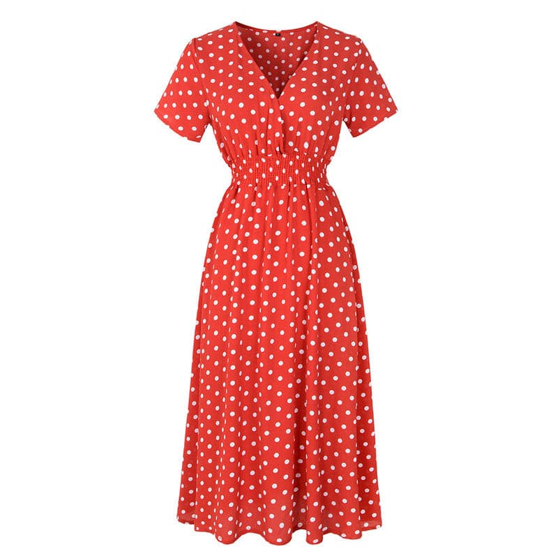 APRIL Women's Fashion Elegant Stylish Vintage Floral Print and Polka Dots Dress Navy Blue & White Floral / L