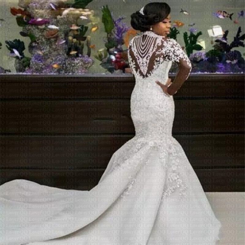 QRL Women's Fine Fashion Stylish Mermaid Design Royal Decor Wedding Dress White / 10