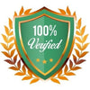 Green shield with '100% Verified' text surrounded by gold leaves on a white background