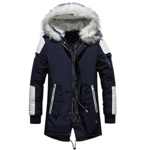 ATWELL Design Men's Sports Fashion Black Red & White Thick Winter Parka Fur Collar Hooded Coat Jacket