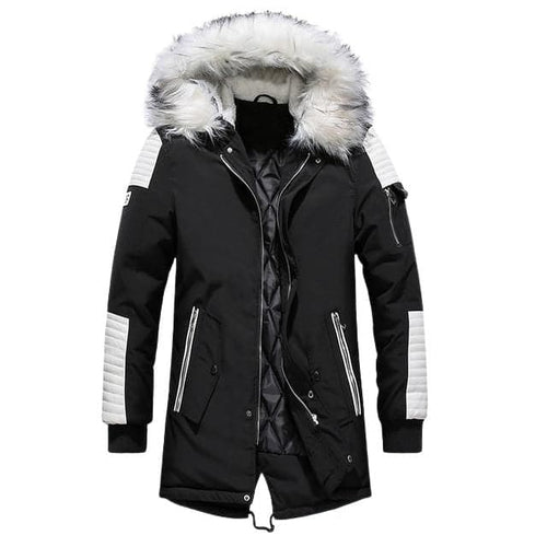 ATWELL Design Men's Sports Fashion Black & White Thick Winter Parka Fur Collar Hooded Coat Jacket - Divine Inspiration Styles