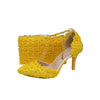 BAYA Women's Fashion Elegant Yellow Flower Lace Design Wedding Shoes with Matching Handbag - Divine Inspiration Styles