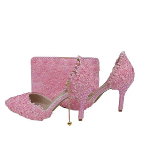 BAYA Women's Fashion Elegant Beige Flower Lace Design Wedding Shoes with Matching Handbag - Divine Inspiration Styles