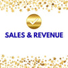 Gold checkmark with 'SALES & REVENUE' text on a white background with gold stars.