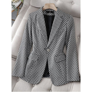 CAROLINE Design Collection Women's Elegant Stylish Fashion Office Professional Woven Plaid Blazer Jacket - Divine Inspiration Styles