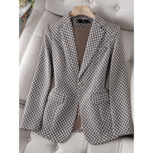 CAROLINE Design Collection Women's Elegant Stylish Fashion Office Professional Woven Plaid Blazer Jacket - Divine Inspiration Styles