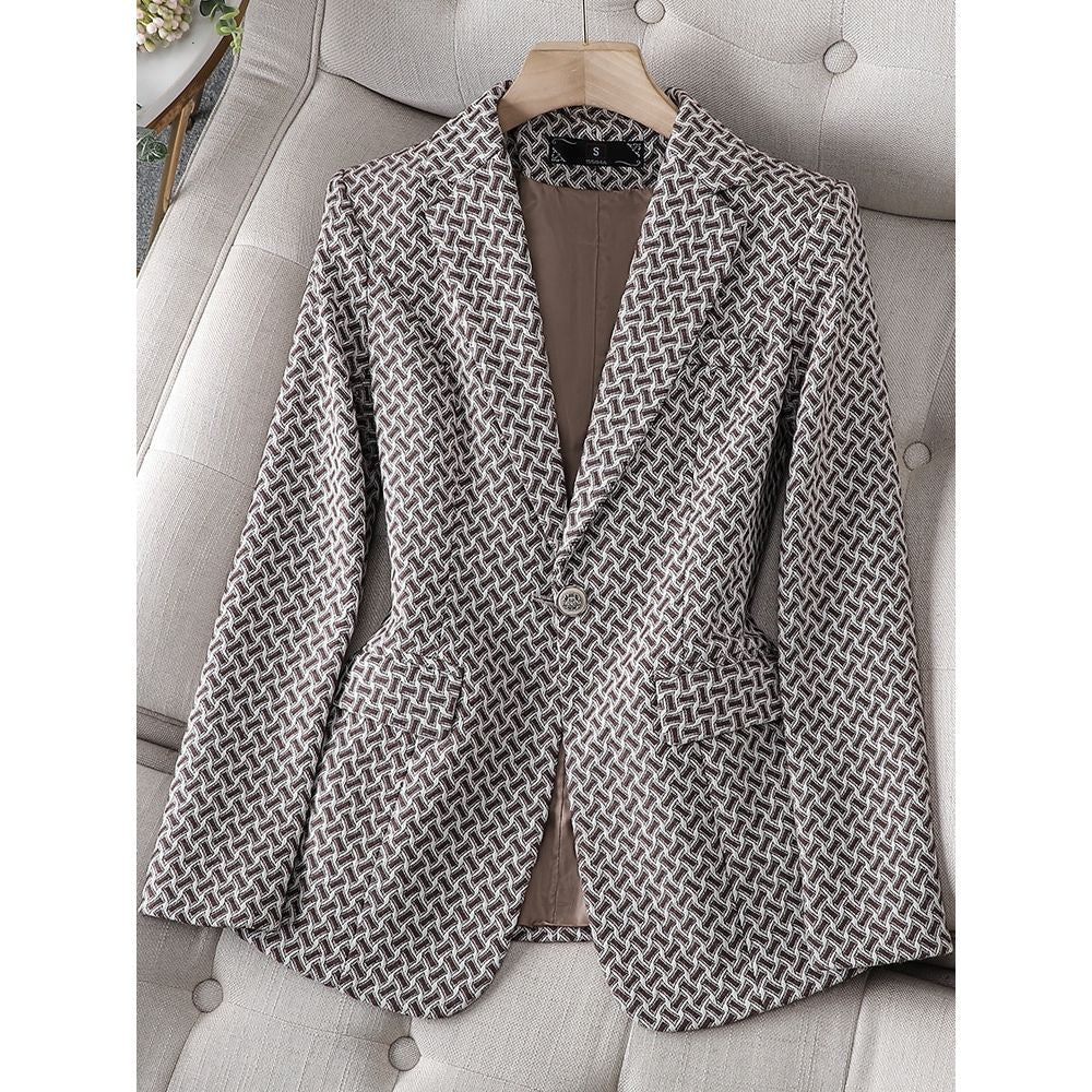 CAROLINE Design Collection Women's Elegant Stylish Fashion Office Professional Woven Plaid Blazer Jacket - Divine Inspiration Styles
