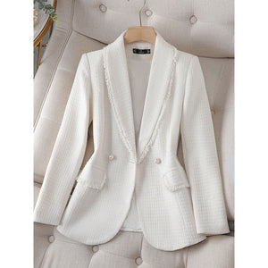 CAROLINE Design Collection Women's Elegant Stylish Fashion Office Professional Woven Plaid Blazer Jacket - Divine Inspiration Styles