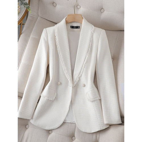 CAROLINE Design Collection Women's Elegant Stylish Fashion Office Professional Woven Plaid Blazer Jacket - Divine Inspiration Styles