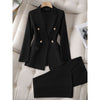 CAROLINE SUITS Women's Elegant Stylish Fashion Notched Lapel Office Blazer Jacket & Pants Black Suit Set for Business Meetings & Job Interviews