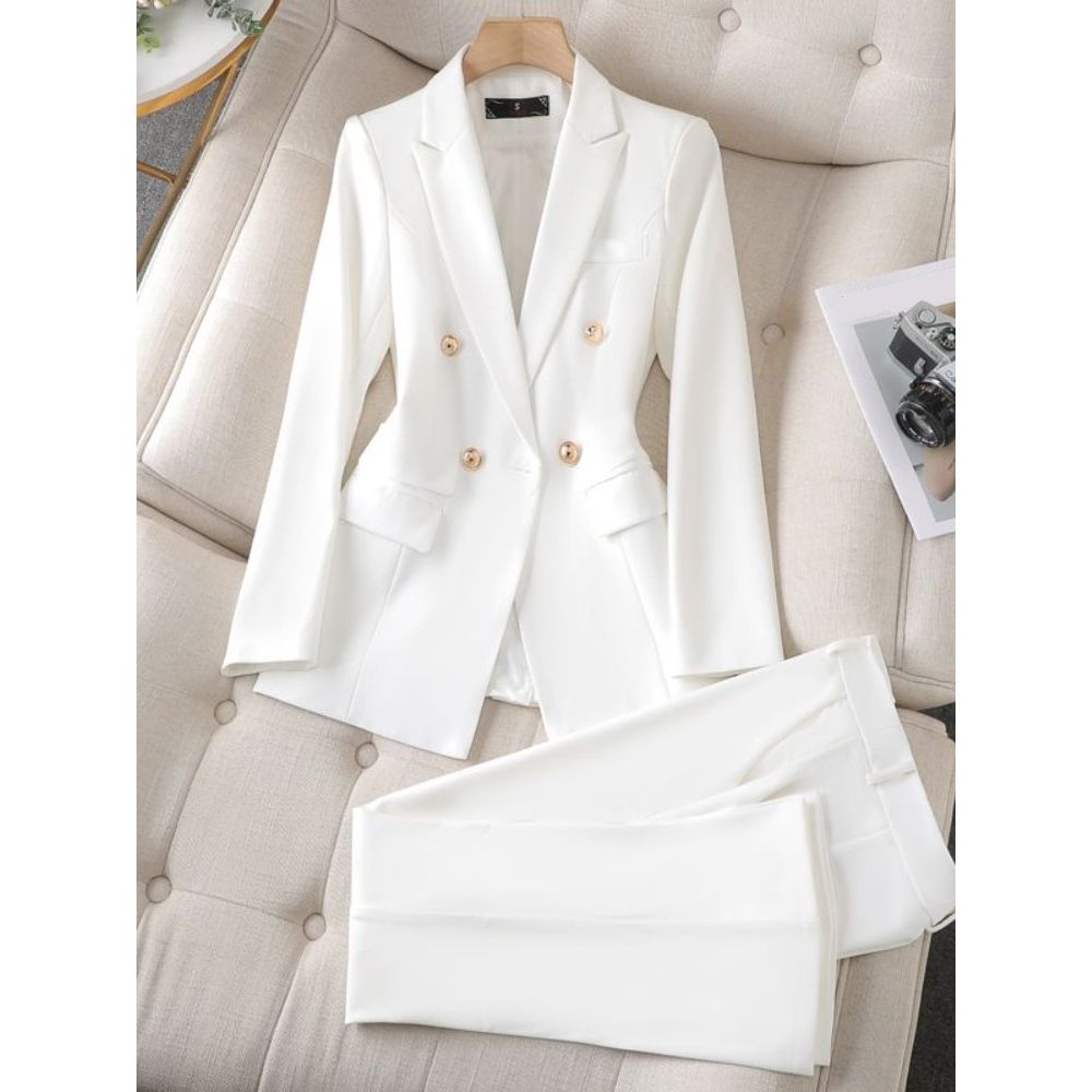 Women Suit Set 2 Pieces Pant Suits Notched Lapel Double Breasted Blazer and  Pants Set for Office Work Elegant Lady Suits : : Clothing, Shoes