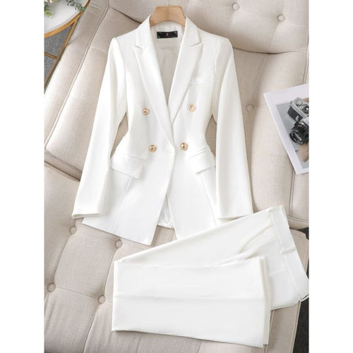 CAROLINE SUITS Women's Elegant Stylish Fashion Notched Lapel Office Blazer Jacket & Pants White Suit Set for Business Meetings & Job Interviews - Special Sale Only $99 After Discount!