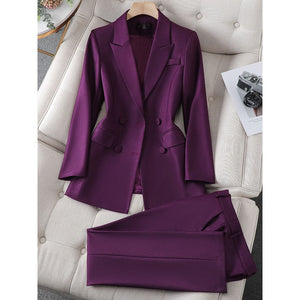CAROLINE SUITS Women's Elegant Stylish Fashion Office Blazer Jacket & Pants Purple Suit Set for Business Meetings & Job Interviews