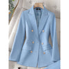 CAROLINE SUITS Women's Elegant Stylish Fashion Office Professional Solid Color Light Blue Sky Blue Blazer Jacket