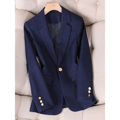 CAROLINE SUITS Women's Elegant Stylish Fashion Office Professional Solid Color Navy Blue Blazer Jacket - Divine Inspiration Styles