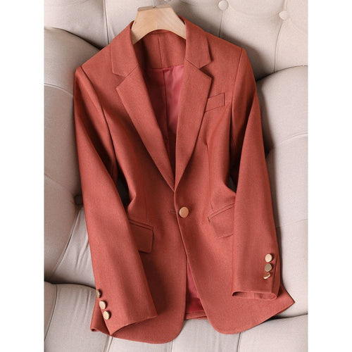 CAROLINE SUITS Women's Elegant Stylish Fashion Office Professional Solid Color Bronze Red Blazer Jacket - Divine Inspiration Styles