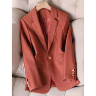 CAROLINE SUITS Women's Elegant Stylish Fashion Office Professional Solid Color Bronze Red Blazer Jacket - Divine Inspiration Styles