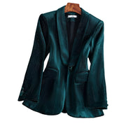 CAROLINE SUITS Women's Elegant Stylish Fashion Office Professional Solid Color Emerald Green Velvet Blazer Jacket - Divine Inspiration Styles