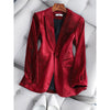 CAROLINE SUITS Women's Elegant Stylish Fashion Office Professional Solid Color Burgundy Red Velvet Blazer Jacket