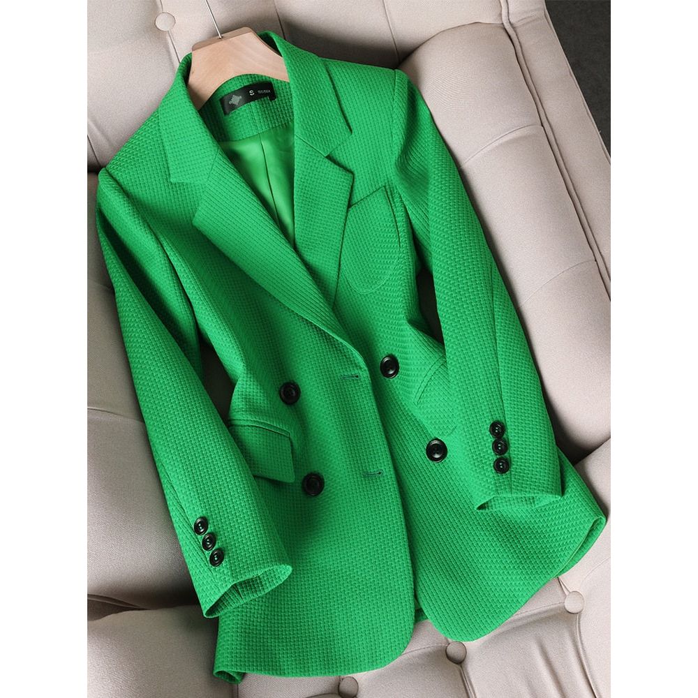 CAROLINE SUITS Women's Elegant Stylish Fashion Office Professional Woven Green Plaid Blazer Jacket