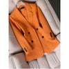 CAROLINE SUITS Women's Elegant Stylish Fashion Office Professional Woven Orange Plaid Blazer Jacket