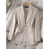 CAROLINE SUITS Women's Elegant Stylish Fashion Office Professional Woven Light Brown Carmel Plaid Blazer Jacket