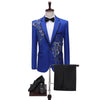 CGSUITS Men's Fashion Floral Applique Black Blazer Suit Jacket & Pants Suit Set