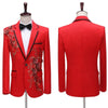 CGSUITS Men's Fashion Floral Applique Red Blazer Suit Jacket & Pants Suit Set
