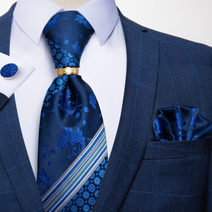 DBG VIP Design Collection Men's Fashion Royal Blue 100% Premium Quality Silk Tie Set