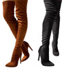 DORA Women's Elegant Fine Fashion Plush Style Velvet Suede Thigh High Heels Brown Black Dress Boots