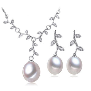 FENASY Women's Fine Fashion Vintage Leaves Genuine Pearl Jewelry Set