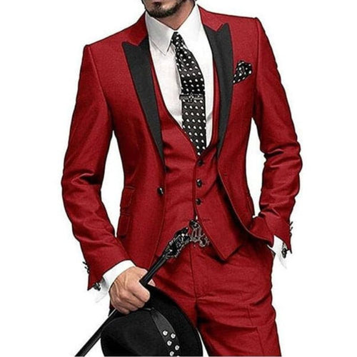 GMSUITS Men's Fashion Formal 3 Piece Tuxedo (Jacket + Pants + Vest) Red Suit Set - Divine Inspiration Styles