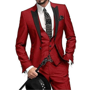 GMSUITS Men's Fashion Formal 3 Piece Tuxedo (Jacket + Pants + Vest) Red Suit Set - Divine Inspiration Styles