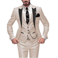 GMSUITS Men's Fashion Formal 3 Piece Tuxedo Wedding Prom Groomsmen (Jacket + Pants + Vest) Beige Suit Set - Divine Inspiration Styles