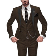 GMSUITS Men's Fashion Formal 3 Piece Tuxedo (Jacket + Pants + Vest) Deep Coffee Brown Suit Set - Divine Inspiration Styles