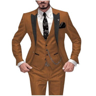 GMSUITS Men's Fashion Formal 3 Piece Tuxedo (Jacket + Pants + Vest) Bronze Brown Suit Set - Divine Inspiration Styles