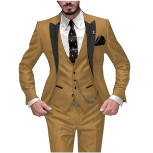 GMSUITS Men's Fashion Formal 3 Piece Tuxedo (Jacket + Pants + Vest) Gold Suit Set - Divine Inspiration Styles