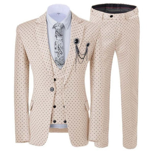 GMSUITS Men's Fashion Formal 3-Piece Suit Set Luxury Style Polka Dots Ivory White Suit Set (Jacket + Pants + Vest) Suit Set - Divine Inspiration Styles