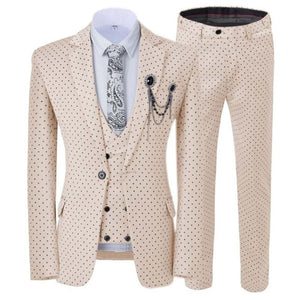 GMSUITS Men's Fashion Formal 3-Piece Suit Set Luxury Style Polka Dots Gray Suit Set (Jacket + Pants + Vest) Suit Set