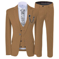 GMSUITS Men's Fashion Formal 3-Piece Suit Set Luxury Style Polka Dots Brown Suit Set (Jacket + Pants + Vest) Suit Set