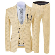 GMSUITS Men's Fashion Formal 3-Piece Suit Set Luxury Style Polka Dots Champagne Suit Set (Jacket + Pants + Vest) Suit Set - Divine Inspiration Styles