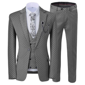 GMSUITS Men's Fashion Formal 3-Piece Suit Set Luxury Style Polka Dots Brown Suit Set (Jacket + Pants + Vest) Suit Set