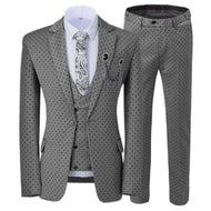 GMSUITS Men's Fashion Formal 3-Piece Suit Set Luxury Style Polka Dots Gray Suit Set (Jacket + Pants + Vest) Suit Set - Divine Inspiration Styles
