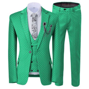 GMSUITS Men's Fashion Formal 3-Piece Suit Set Luxury Style Polka Dots Yellow Suit Set (Jacket + Pants + Vest) Suit Set