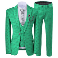 GMSUITS Men's Fashion Formal 3-Piece Suit Set Luxury Style Polka Dots Tropical Green Suit Set (Jacket + Pants + Vest) Suit Set