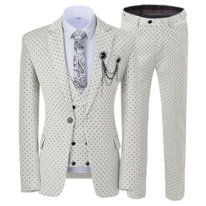 GMSUITS Men's Fashion Formal 3-Piece Suit Set Luxury Style Polka Dots Burgundy Suit Set (Jacket + Pants + Vest) Suit Set